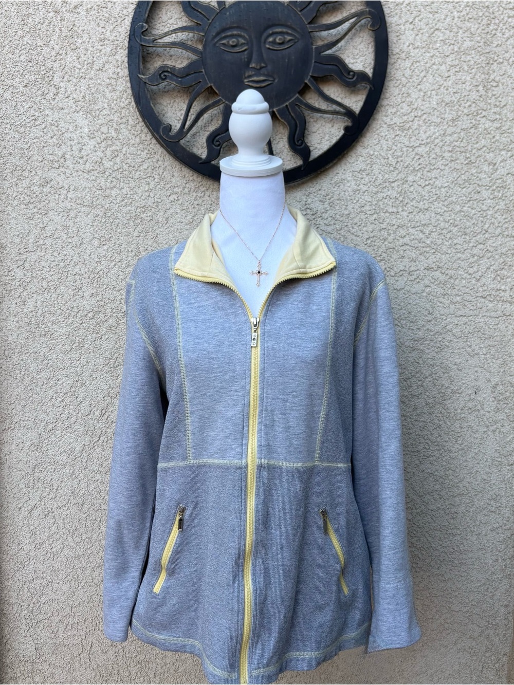 Norm Thompson Y2K Yellow & Grey Sweater Jacket Activewear Athleisure Gorpcore